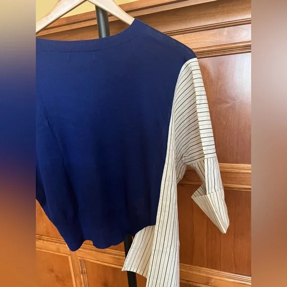 Yohji Yamamoto Sweater Asymmetric Striped Blue and Off White Size S - Picture 4 of 14